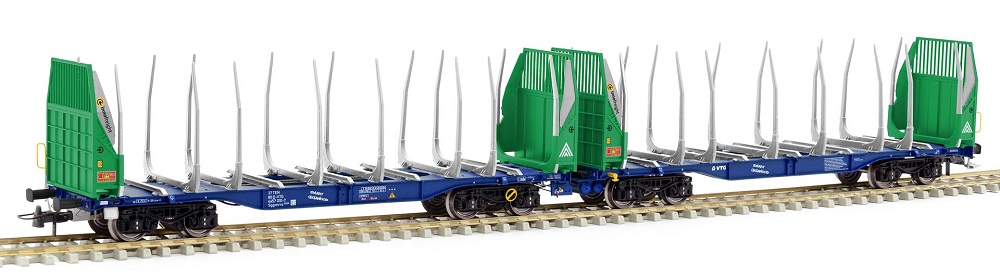 Holztransportwagen Sggmrrs 90 'GigaWood', VTG, Ep.VI, blau-grün, 010-7