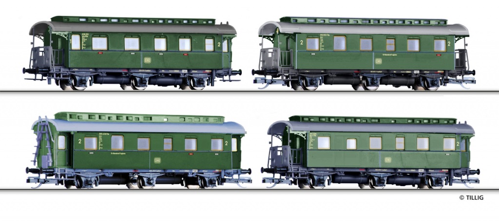 TILLIG Reisezugwagen Set (1x 1./2. Kl., 2x 2. Kl., 1x 2. Kl. mit Packabteil)