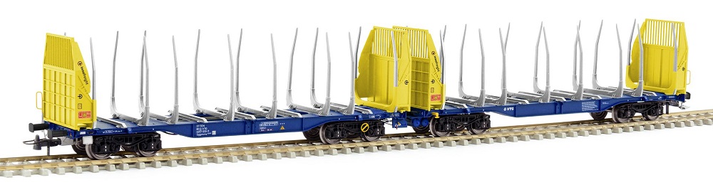 Sudexpress Holztransportwagen Sggmrrs 90 'GigaWood', VTG, Ep.VI, blau-gelb, 033-9