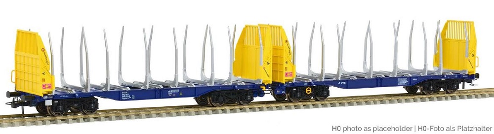 Sudexpress Holztransportwagen Sggmrrs 90 'GigaWood', VTG, Ep.VI, blau-gelb, 028-9